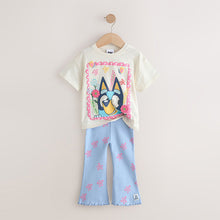 Load image into Gallery viewer, Blue/Ecru Bluey Short Sleeve T Shirt and Flare Leggings Set (3mths-6yrs)
