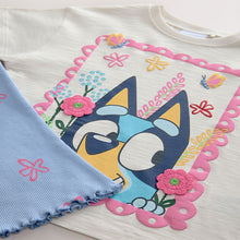 Load image into Gallery viewer, Blue/Ecru Bluey Short Sleeve T Shirt and Flare Leggings Set (3mths-6yrs)
