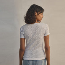 Load image into Gallery viewer, White Textured Short Sleeve Square Neck T-Shirt
