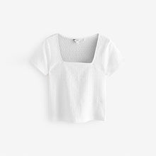 Load image into Gallery viewer, White Textured Short Sleeve Square Neck T-Shirt
