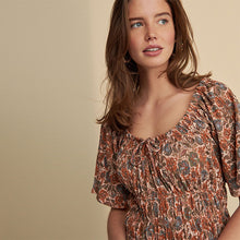 Load image into Gallery viewer, Light Pink Ditsy Floral Short Sleeve Tie Front Jersey Mini Dress
