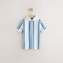 Load image into Gallery viewer, Blue/White 100% Cotton Short Sleeve Textured Polo Shirt (6mths-6yrs)
