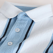 Load image into Gallery viewer, Blue/White 100% Cotton Short Sleeve Textured Polo Shirt (6mths-6yrs)
