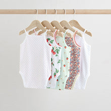 Load image into Gallery viewer, White Strawberry 5 Pack Vest Baby Bodysuits
