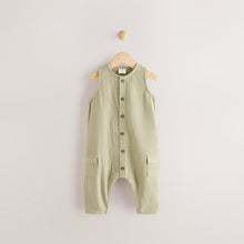 Load image into Gallery viewer, Sage Green Woven Baby Romper (0mths-2mths)

