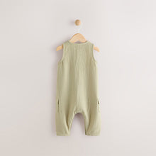 Load image into Gallery viewer, Sage Green Woven Baby Romper (0mths-2mths)
