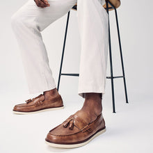 Load image into Gallery viewer, Tan Brown Embossed Tassel Loafers
