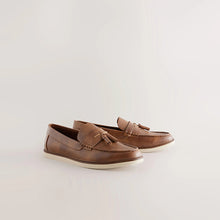 Load image into Gallery viewer, Tan Brown Embossed Tassel Loafers
