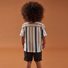 Load image into Gallery viewer, Brown Zig Zag Stripe Short Sleeves Textured Shirt (3mths-6yrs)
