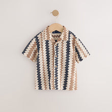 Load image into Gallery viewer, Brown Zig Zag Stripe Short Sleeves Textured Shirt (3mths-6yrs)
