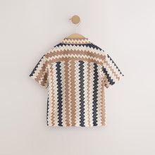 Load image into Gallery viewer, Brown Zig Zag Stripe Short Sleeves Textured Shirt (3mths-6yrs)
