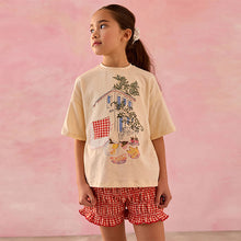 Load image into Gallery viewer, Ecru/Red Gingham Graphic T-Shirt and Bloomer Shorts Set (3-11yrs)
