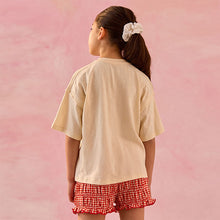 Load image into Gallery viewer, Ecru/Red Gingham Graphic T-Shirt and Bloomer Shorts Set (3-11yrs)
