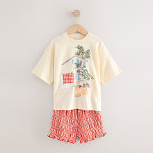 Load image into Gallery viewer, Ecru/Red Gingham Graphic T-Shirt and Bloomer Shorts Set (3-11yrs)

