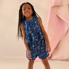 Load image into Gallery viewer, Blue Denim 100% Cotton Ditsy Floral Waistcoat Set (3-12yrs)

