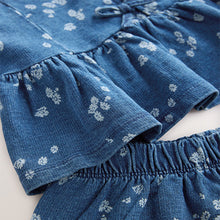 Load image into Gallery viewer, Blue Denim 100% Cotton Ditsy Floral Waistcoat Set (3-12yrs)
