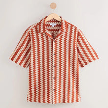 Load image into Gallery viewer, Orange Stripe Crochet Short Sleeve Shirt
