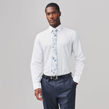Load image into Gallery viewer, White/Blue ditsy floral tie Slim Fit Occasion Shirt And Tie Set
