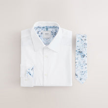 Load image into Gallery viewer, White/Blue ditsy floral tie Slim Fit Occasion Shirt And Tie Set
