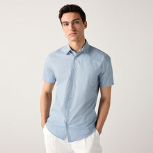 Load image into Gallery viewer, Light Blue Tonal Stripe Regular Fit 100% Cotton Short Sleeve Textured Shirt
