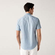 Load image into Gallery viewer, Light Blue Tonal Stripe Regular Fit 100% Cotton Short Sleeve Textured Shirt
