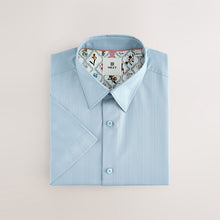 Load image into Gallery viewer, Light Blue Tonal Stripe Regular Fit 100% Cotton Short Sleeve Textured Shirt
