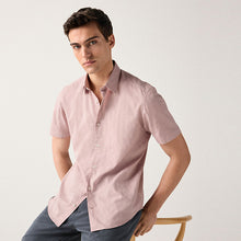 Load image into Gallery viewer, Light Pink Tonal Stripe Regular Fit 100% Cotton Short Sleeve Textured Shirt
