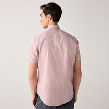Load image into Gallery viewer, Light Pink Tonal Stripe Regular Fit 100% Cotton Short Sleeve Textured Shirt
