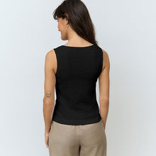 Load image into Gallery viewer, Black Textured Henley Detail Tank
