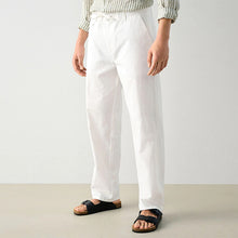 Load image into Gallery viewer, White Relaxed Fit Linen Cotton Chino Trousers
