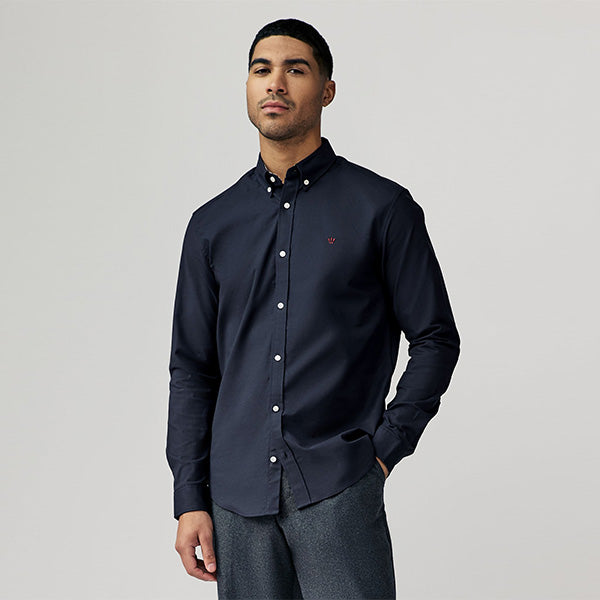 Navy Blue Stretch Oxford Long Sleeve Shirt