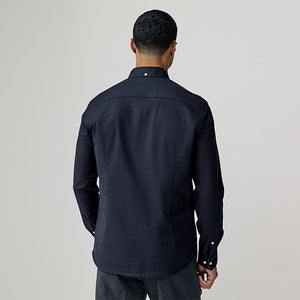 Navy Blue Stretch Oxford Long Sleeve Shirt