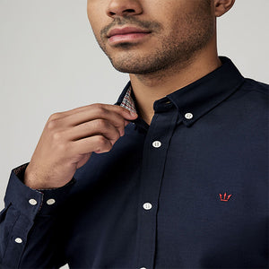 Navy Blue Stretch Oxford Long Sleeve Shirt