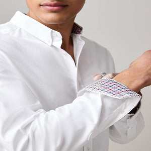 White Stretch Oxford Long Sleeve Shirt