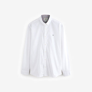 White Stretch Oxford Long Sleeve Shirt