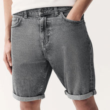 Load image into Gallery viewer, Grey Slim Fit Stretch Denim Shorts
