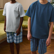 Load image into Gallery viewer, Navy Blue/ Grey 2 Pack Woven Check Oversized Pyjamas (6-12yrs)
