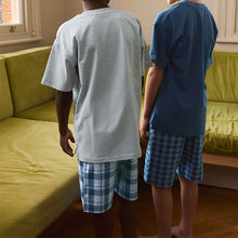 Load image into Gallery viewer, Navy Blue/ Grey 2 Pack Woven Check Oversized Pyjamas (6-12yrs)
