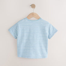 Load image into Gallery viewer, Blue Crochet Rainbow Flowers Short Sleeve T-Shirt (3mths-6yrs)
