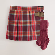 Load image into Gallery viewer, Burgundy Red Check Skort and Tights Set (3mths-6yrs)
