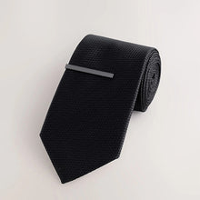 Load image into Gallery viewer, Black Textured Tie with Tie Clip

