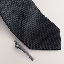 Load image into Gallery viewer, Black Textured Tie with Tie Clip
