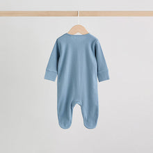 Load image into Gallery viewer, Blue 3 Pack Baby Two Way Zip Sleepsuits (0-18mths)
