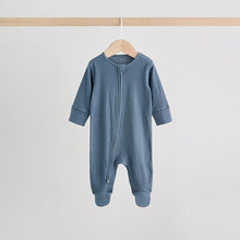 Load image into Gallery viewer, Blue 3 Pack Baby Two Way Zip Sleepsuits (0-18mths)
