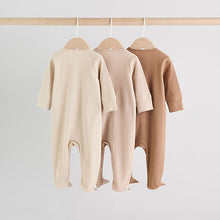 Load image into Gallery viewer, Beige Baby Two Way Zip Sleepsuits 3 Pack (0-18mths)
