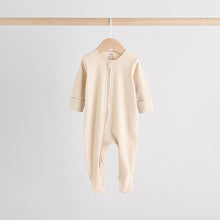 Load image into Gallery viewer, Beige Baby Two Way Zip Sleepsuits 3 Pack (0-18mths)
