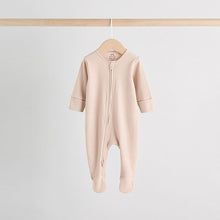 Load image into Gallery viewer, Beige Baby Two Way Zip Sleepsuits 3 Pack (0-18mths)
