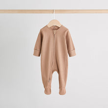 Load image into Gallery viewer, Beige Baby Two Way Zip Sleepsuits 3 Pack (0-18mths)

