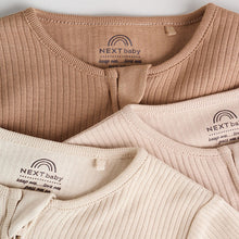 Load image into Gallery viewer, Beige Baby Two Way Zip Sleepsuits 3 Pack (0-18mths)
