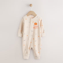 Load image into Gallery viewer, Ecru My First Halloween Two Way Zip Footless Baby Sleepsuit (0-18mths)
